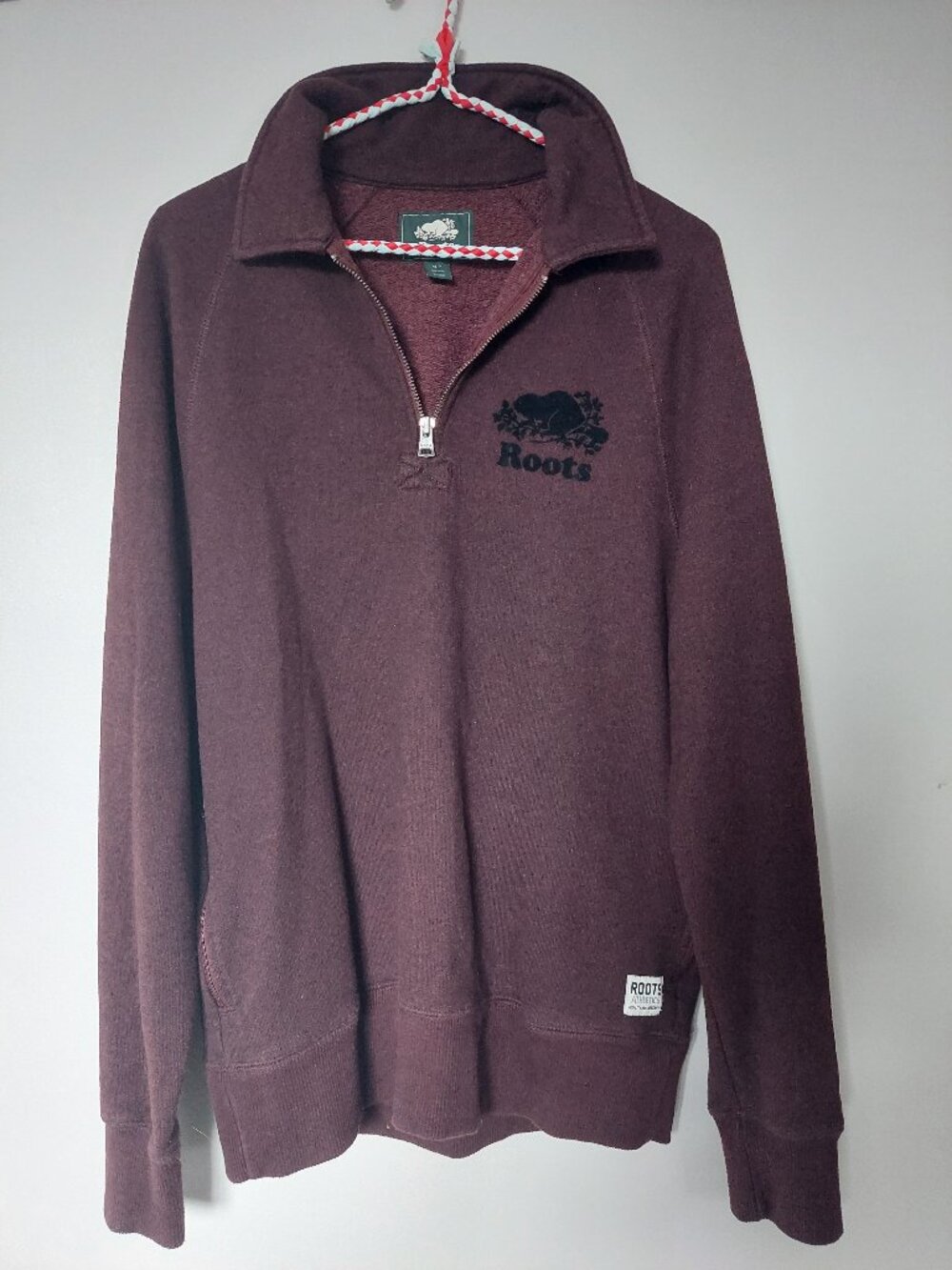 Roots Men's Sz S Quarter-zip Sweatshirt Classic Embroidered Beaver Canada Flag
